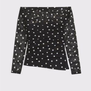 Off-Shoulder Black Polka Dot Mesh Top Abercrombie and Fitch, M